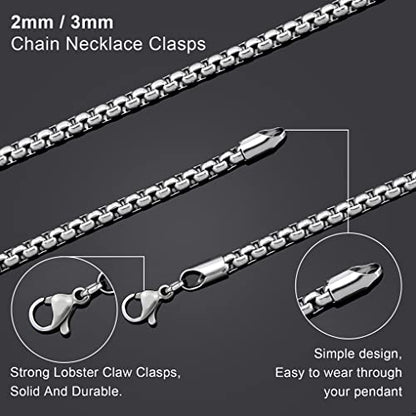 Square Rolo Chain Necklace Stainless Steel Round Box Necklace for Men Women/2mm-7mm/16Inch-36Inch - color: Stainless Steel-Silver, size: 24 Inches, style: 2 mm width