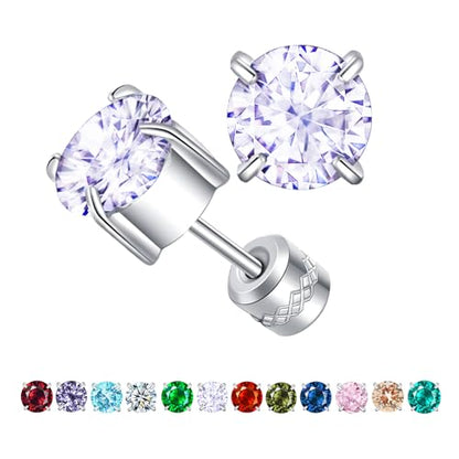 Titanium Flat Back Surgical Stainless Steel Stud Earrings for Women Men,Birthstone Stud Earrings Hypoallergenic Double Side 5A Cubic Zirconia Studs Jewelry 6mm - color: June (Alexandrite)