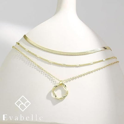 Evabelle Gold Layered Necklace for Women Trendy Jewelry 14K Real Gold Plated Chunky Chain Stackable Necklaces Dainty Choker Necklaces Rectangle Square Pendant - color: Gold Necklace 28