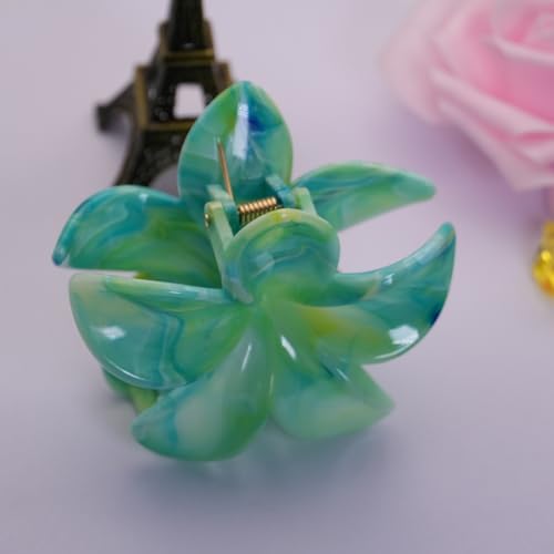 Flower Hair Clips for Women Girls Claw Clips Set Emerald-Green Plumeria with Marble Design Barrettes Summer Hair Clip Fashion Hair Styling Accessories for Thick Thin Hair(3Pcs:1Large 2Small) - color: Emerald-Green