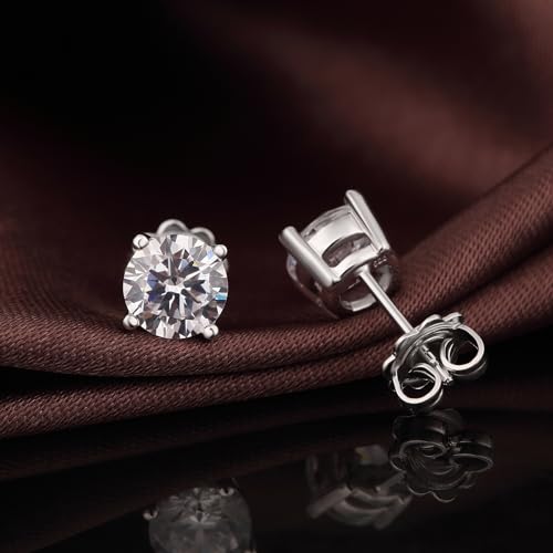 925 Sterling Silver Cubic Zirconia Stud Earrings for Women/Men Hypoallergenic Stud Earrings 4MM-8MM - style: A: Round Stud-Silver