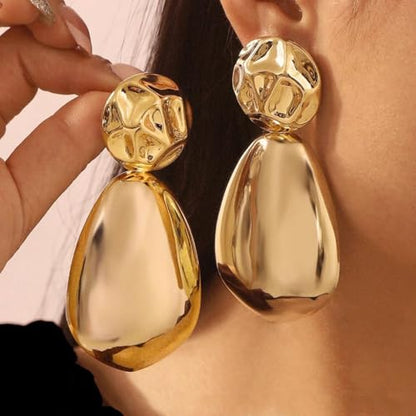 Gold Sliver Plated Chunky Large Stud Earrings for Women,Irregular Geometrical Statement Teardrop Dangle Earrings Punk Party Fashion Accessories Gifts - color: Gold