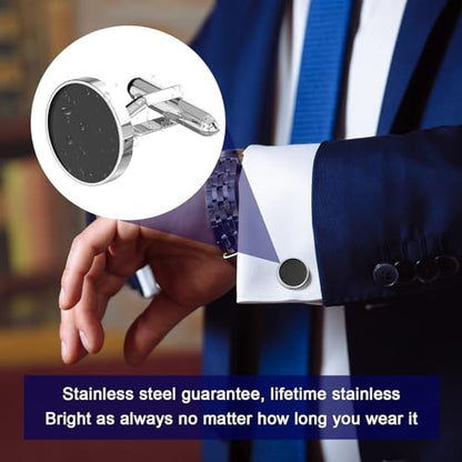 Cufflinks For Men, 316L Stainless Steel Tuxedo Shirt Cuff Links Accessories, Unique Business Groom Wedding Black Silver Gold Jewelry for Son, Father, Husband, Boyfriend