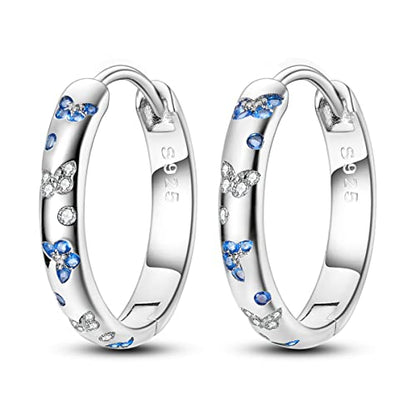 Parmuz 925 Sterling Silver Earrings Hoops for Women Ladies Simple Lightweight Twisted Medium Hoop Earrings With Cubic Zirconia Hypoallergenic Jewelry for Her - color: shining butterfly earring