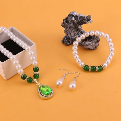 CSIYANJRY99 Pearl Jewelry Set for Women Prom Accessorie Faux Pearl Necklace Bracelet Earring Set Bride Bridesmaid Costume White Jewelry Sets - color: D-Green