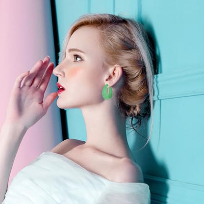 Anmpab Large Matte Round Hoop Earrings for Women Retro Geometric Pierced Neon Color Circle Dangle Earrings Party Jewelry - color: Green