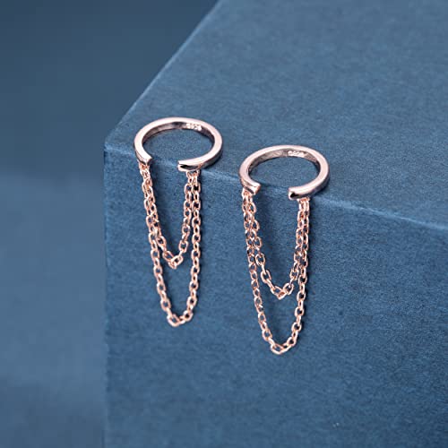 Reffeer Solid 925 Sterling Silver Minimalist Cuff Earrings Chain for Women Cartilage Wrap Earrings Helix Cuffs - color: D-Rose Gold
