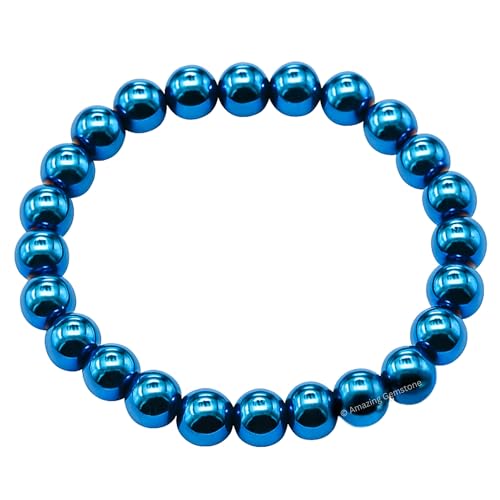 Amazing Gemstone Blue Hematite Crystal Bracelet for Women Men's Gifts - Protection Healing Crystal Bracelet - 8mm Gemstone Beaded Stretchable Bracelet Pulseras Para Hombres Mujer Stocking Stuffers Mothers Day Gift - color: Blue Hematite