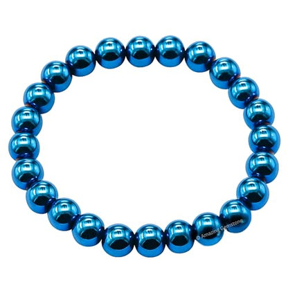 Amazing Gemstone Blue Hematite Crystal Bracelet for Women Men's Gifts - Protection Healing Crystal Bracelet - 8mm Gemstone Beaded Stretchable Bracelet Pulseras Para Hombres Mujer Stocking Stuffers Mothers Day Gift - color: Blue Hematite
