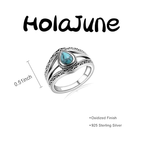 Boho Turquoise Ring for Women Sterling Silver Western Style Statement Ring Bohemian Jewelry Gifts - style: Turquoise-A