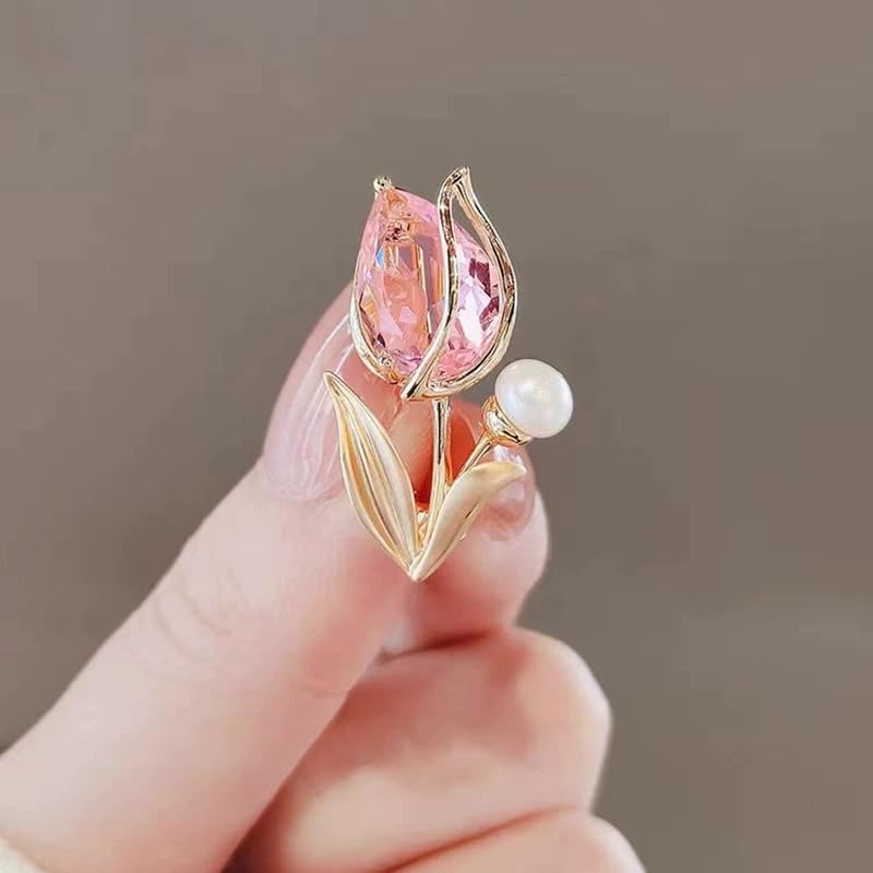 Elegant Floral Brooch Pins for Women, Crystal Pearl Rhinestone CZ Flower Lapel Pin Wedding Party Exquisite Brooches and Pins for Women Ladies - color: Pink+Green 2PCS