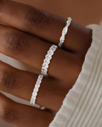 TOBENY Gold Engagement Rings for Women Non Tarnish 14K Gold Plated Stackable Cubic Zirconia Wedding Bands Ring Dainty Promise Love Eternity Stacking Thumb Ring Set Gold Bridal Rings Size 6 7 8 9 10 - color: A-3Pcs Silver Engagement Cubic Zirconia Rings