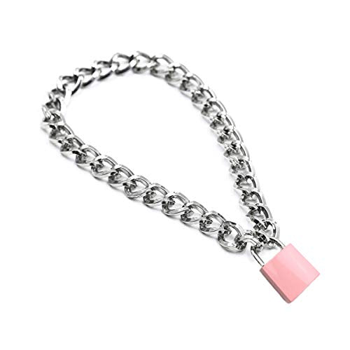 Succuba Padlock Necklace Metal Chain Collar Choker Heart Lock Necklace with Key and Box for Women, Men and Pet (16 to 22 Inches) - color: A