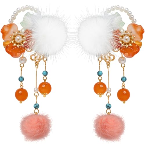 A Pair Wedding Hair Clips, Handmade Floral Design Alligator Crystal Hair Clips Pearl Barrettes, Rhinestones Flower Clips Pearl Headpieces Hair Pins Hair Accessories for Women Girls (Red&White) - color: Red&White