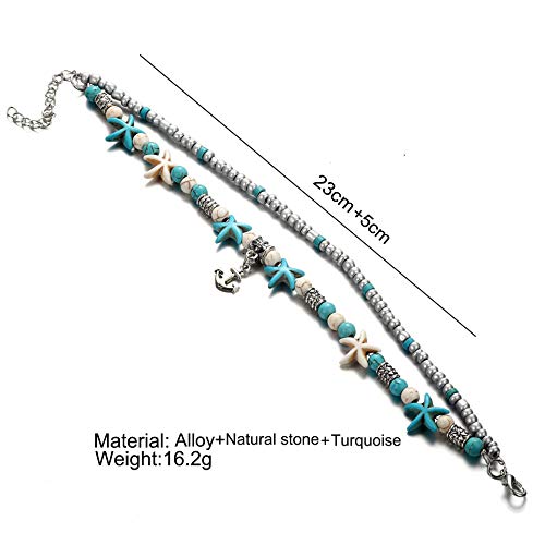 Softones Blue Starfish Turtle Anklet Multilayer Charm Beads Sea Handmade Boho Anklet Foot Jewelry for Women - style: O:Boat Anchor