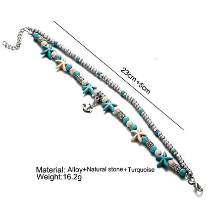 Softones Blue Starfish Turtle Anklet Multilayer Charm Beads Sea Handmade Boho Anklet Foot Jewelry for Women - style: O:Boat Anchor