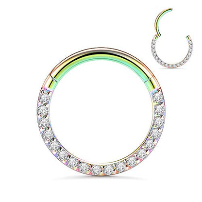 GAGABODY Septum Ring 16 Gauge Earrings Daith Jewelry Surgical Steel Hinged Nose Rings Nose Hoop Cartlidge Earring Hoop Helix Rook Piercing Jewelry - color: Style1:1pc Rainbow-Clear CZ