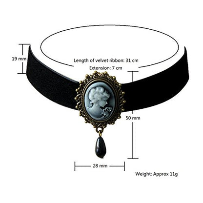 JJTZX Victorian Black Velvet Lace Choker Gothic Lady Cameo Necklace Gift for Her - style: Black Cameo