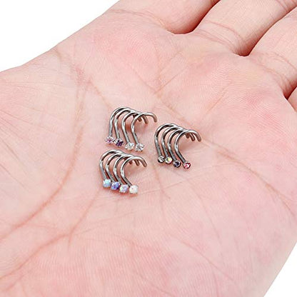 18G 20G 22G Nose Rings Studs 316L Surgical Steel Straight Screw L Shaped Nose Studs for Women Men CZ Opal Size 1.5mm 2mm 2.5mm 3mm - color: 18G-Screw-Opal/CZ 2mm
