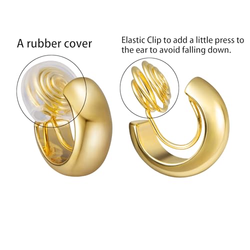 Clip On Hoop Chunky Minimalist Small Earrings For Women Teens Huggie Earrings Non-piercing Clip Earrings Birthday Gift