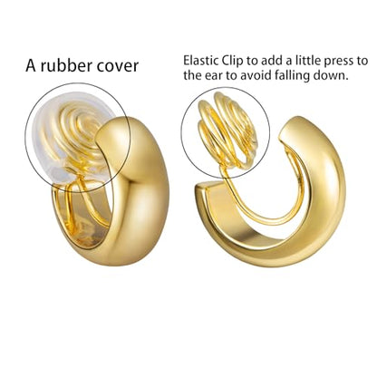 Clip On Hoop Chunky Minimalist Small Earrings For Women Teens Huggie Earrings Non-piercing Clip Earrings Birthday Gift