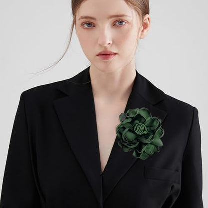 Dainty Fabric Rose Flower Large Brooch Lapel Pins Flower Brooches Pin Classic for Wedding Party Dance Banquet for Women Dress Suit Clothes Accessories Jewelry 100mm - color: Dark Green
