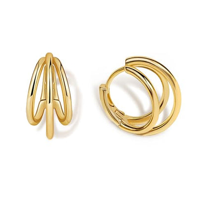 Me&Hz Gold Huggie Earrings Small Huggie Hoop Earrings for Women 14K Gold Plated Hypoallergenic Cubic Zirconia Huggies Mini Silver Hoop Earring for Women - color: Triple Hoops,Gold