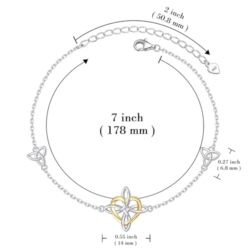 FLYOW 925 Sterling Silver Good Luck Irish Jewelry Triquetra Trinity Celtic Witches Knot Bracelet for Women - color: Silver and Golden