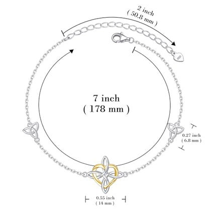 FLYOW 925 Sterling Silver Good Luck Irish Jewelry Triquetra Trinity Celtic Witches Knot Bracelet for Women - color: Silver and Golden