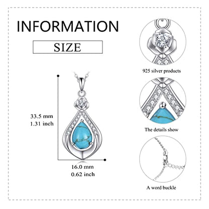 VONALA Sterling Silver Necklace Moss Agate/Turquoise/Larimar/Aquamarine/Opal/Black Onyx/Rose Quartz/Moonstone Pendant Teardrop Necklace Jewelry Gift for Women - style: Turquoise