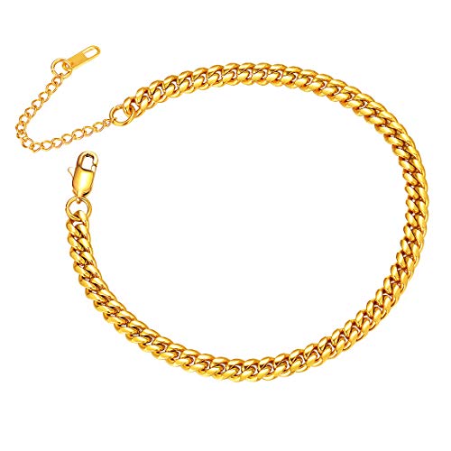 ChainsPro Resizable Anklet Chain for Women Men, Figaro/Wheat/Twist Rope/Cuban Foot Bracelet-Strong with Good Clasp-18K Gold Plated(Send Gift Box) - color: 06:curb-Gold Plated-4.8mm