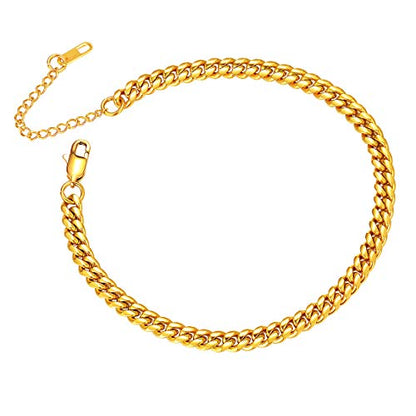 ChainsPro Resizable Anklet Chain for Women Men, Figaro/Wheat/Twist Rope/Cuban Foot Bracelet-Strong with Good Clasp-18K Gold Plated(Send Gift Box) - color: 06:curb-Gold Plated-4.8mm