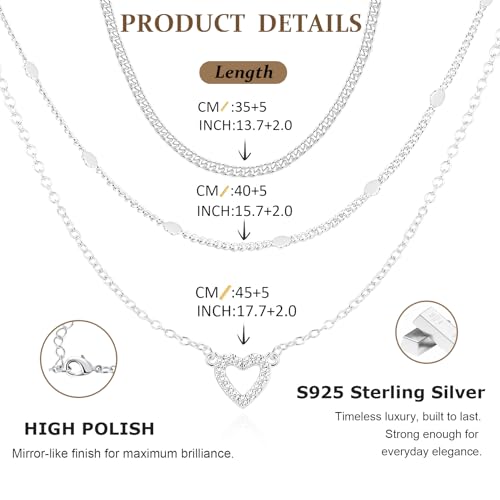 RANKEEF Layered Gold Necklaces for Women Sterling Silver Necklace Waterproof Silver Necklace For Women Adjustable Sterling Silver Necklace For Women Set Jewelry Gift - color: Silver-A