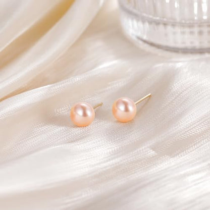 EAMTI Pearl Earrings for Women Trendy 18K Gold Plated Sterling Silver Freshwater Cultured Pearl Stud Earrings Hypoallergenic 5.5-9.5MM - color: Peach-pink, size: 7.6-8.5mm