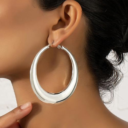 Large Hoop Earrings for Women Lightweight Chunky Earrings | Big Hoop Earrings for Women Chunky Jewelry 70s Outfits for Women - style: Hoop-S-02