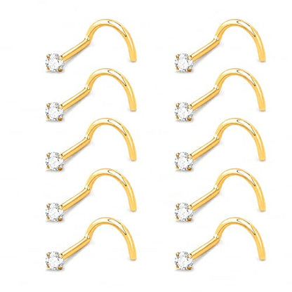 20G Nose Rings for Women, L Shaped Nostril Piercing Studs | 316L Stainless Steel, 0.8 mm×7 mm, 2 mm CZ or 3-4 mm Heart, Star, Moon and Cross, Gold-Tone or Silver-tone, Daily Wear - style: Sunlight Gold