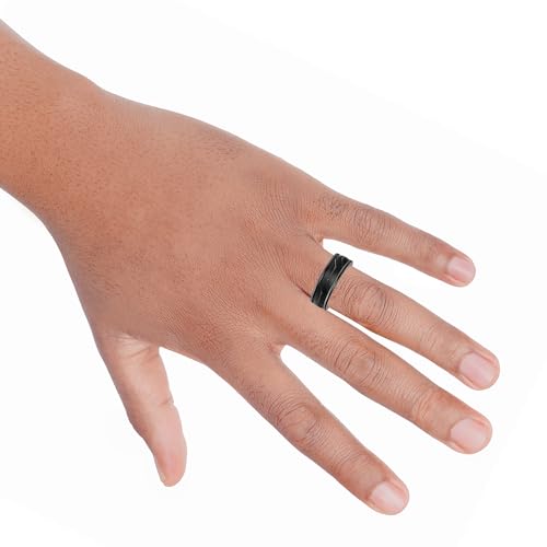 Brilliant Expressions Men’s Tungsten Carbide Wedding Band – 8mm Black Satin Center Ring with Diagonal Woven Line Design, Smooth Round Edges, Comfort Fit, Scratch Resistant & Hypoallergenic