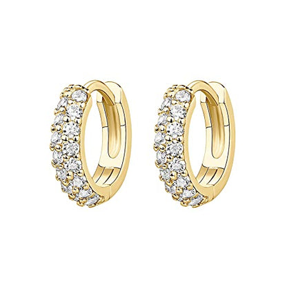 PAVOI 14K Gold Plated Cubic Zirconia Huggie Hoop Earrings for Women - 925 Sterling Silver Posts Small Round Huggies Stud Earrings for Women - style: Double Layer