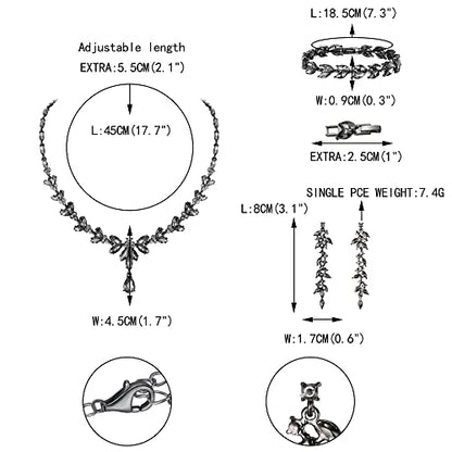 EVER FAITH Marquise Crystal Leaf Bridal Prom Jewelry Set for Women Bride | Rhinestone Wedding Party Necklace Dangle Earrings Tennis Bracelet, for Bridesmaid - color: Grey Black-Tone