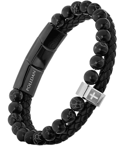 Cross Bracelet for Men - Genuine Leather Religious Bracelets | Stylish Christian Bracelet for Men - Perfect Faith Accessory | Mens Cross Bracelet - Christian Jewelry - style: Midnight