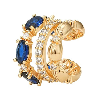 Ear Cuffs Non Piercing for Women 14K Gold Plated Ear Cuff Earrings Colorful Cubic Zirconia Paved Trendy Cartilage Earring Jewelry | Single - color: Blue