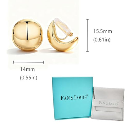 FAN&LOUIS Gold Ball Clip On Earrings, 24K Gold Plated Chunky Half Ball Earrings for Women Non-Pierced Ears Trendy Lightweight Hypoallergenic Clip-On Earrings - style: Gold and Silver