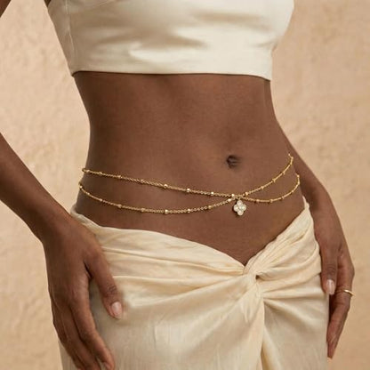 14K Gold Plated Waist Chain for Women, Layered Belly Belt Chains Beach Waist Beads Chain Waterproof Body Chain Summer Jewelry Accessories for Women - style: GD-1