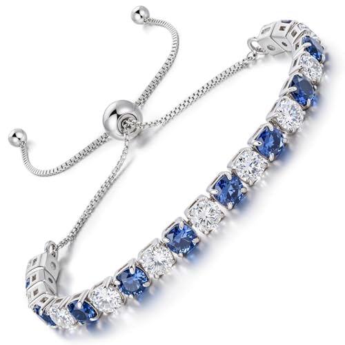 Lovans 14K Gold Plated Tennis Bracelets,White/Yellow/Rose Gold-plated Adjustable Cubic Zirconia Tennis Bracelet for Women - color: Silver, size: 4MM Blue