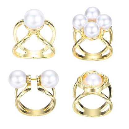 PATIKIL Scarf Rings for Women, Pearl Flower Scarf Ring Buckle and Slides for Women Metal T-shirt Ties Clip for Dress Coat - color: Gold