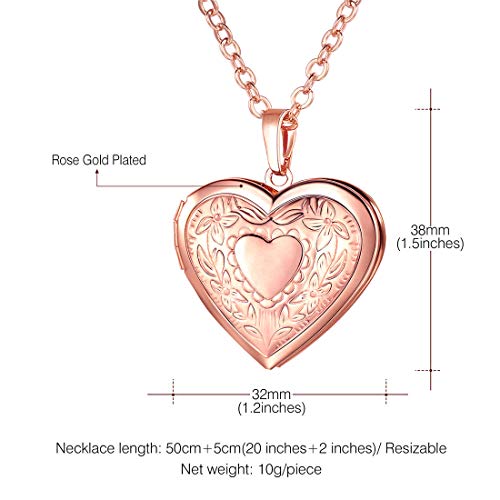 U7 Women Locket Necklace, Heart Photo Lockets Hold Picture, Gift Box Packed | Gold/Silver/Rose Locket Charm, Custom Picture and Engravement Heart Pendant, 20" Chain, Personalized Gift for Mom Wife Friend - color: 01# Rose Gold Heart