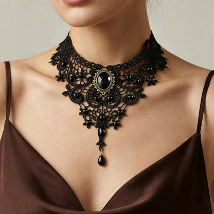 Black Necklaces for Women,Adjustable Layered Collar,Goth Jewelry - color: Flute