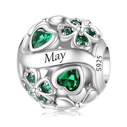 LNQOBU 925 Sterling Silve Lucky Birthstone Charm for Bracelets, With 5A Cubic Zirconia Birthday Charms Dangle Pendant Bead for Pandora Bracelets and Necklaces - color: E1-May