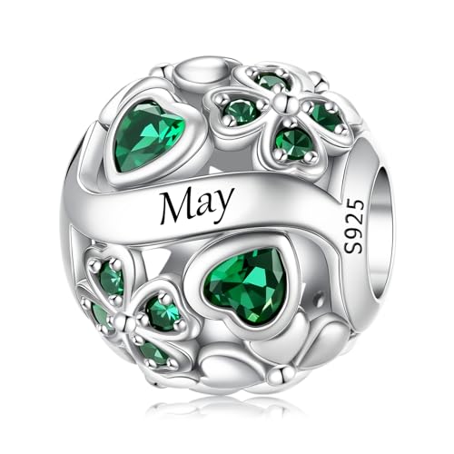 LNQOBU 925 Sterling Silve Lucky Birthstone Charm for Bracelets, With 5A Cubic Zirconia Birthday Charms Dangle Pendant Bead for Pandora Bracelets and Necklaces - color: E1-May