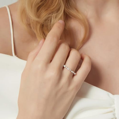 SHINYSO 14K Gold Plated Wedding Band for Women Thin Stacking Ring Half Cubic Zirconia Eternity Engagement Ring Size 4-10 - color: silver